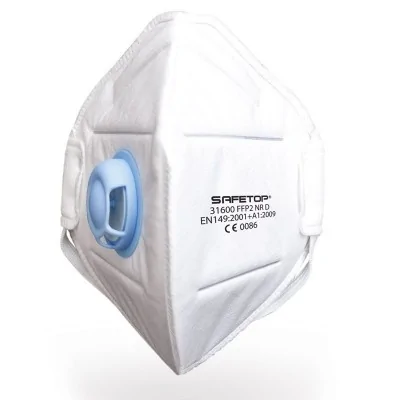 Mascarilla respiratoria desechable FFP2 plegable con válvula - Caja 12 uds | Safetop
