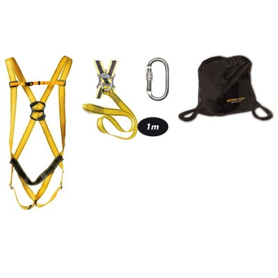 Kit Arnés básico con amarre dorsal + cinta 1m + mosquetón + bolsa Mod. 80704 | Safetop