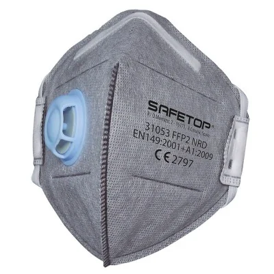 Mascarilla respiratoria desechable FFP2 plegable con prefiltro de carbón activo - Caja 12 uds | Safetop