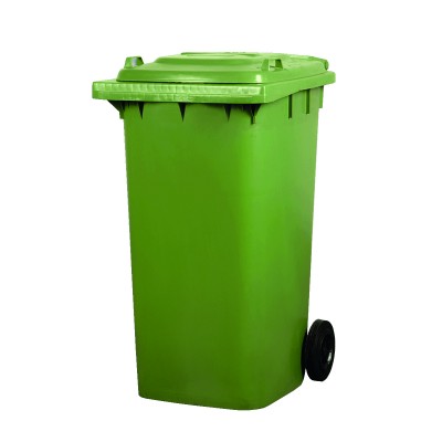 Cubo - contenedor de basura verde con tapa y ruedas de 240 L | Trilla Denox