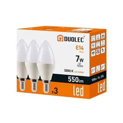 Pack 3 bombillas LED vela E14 - 7 W - 3000 K | Duolec