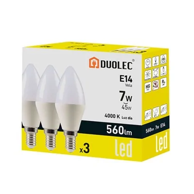 Pack 3 bombillas LED vela E14 - 7 W - 4000 K | Duolec
