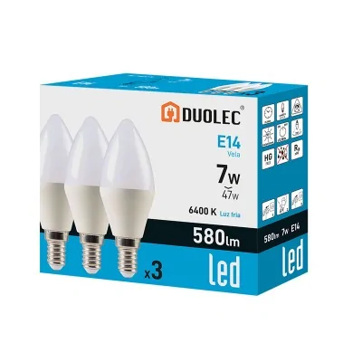 Pack 3 bombillas LED vela E14 - 7 W - 6400 K | Duolec