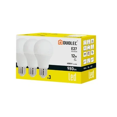 Pack 3 bombillas LED estándar E27 - 12 W - 4000 K | Duolec