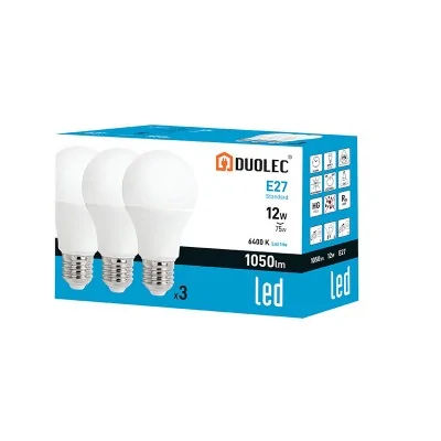 Pack 3 bombillas LED estándar E27 - 12 W - 6400 K | Duolec