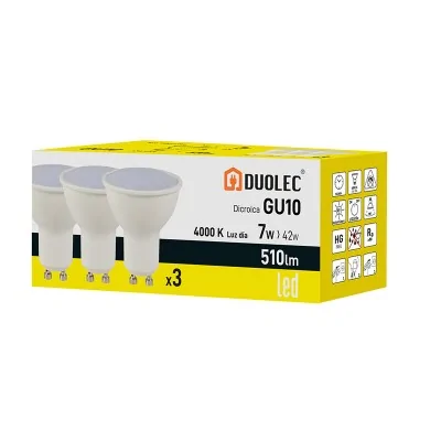 Pack 3 bombillas dicroicas LED GU10 - 7 W - 4000 K | Duolec