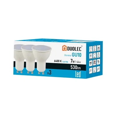 Pack 3 bombillas dicroicas LED GU10 - 7 W - 6400 K | Duolec