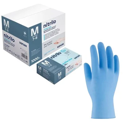 Guante desechable de nitrilo azul sin polvo de uso sanitario Mod. GD20 - caja 100 uds