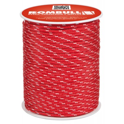 Cordón fantasía poliamida y poliéster rojo de 2,5MM rollo 100M Rombull